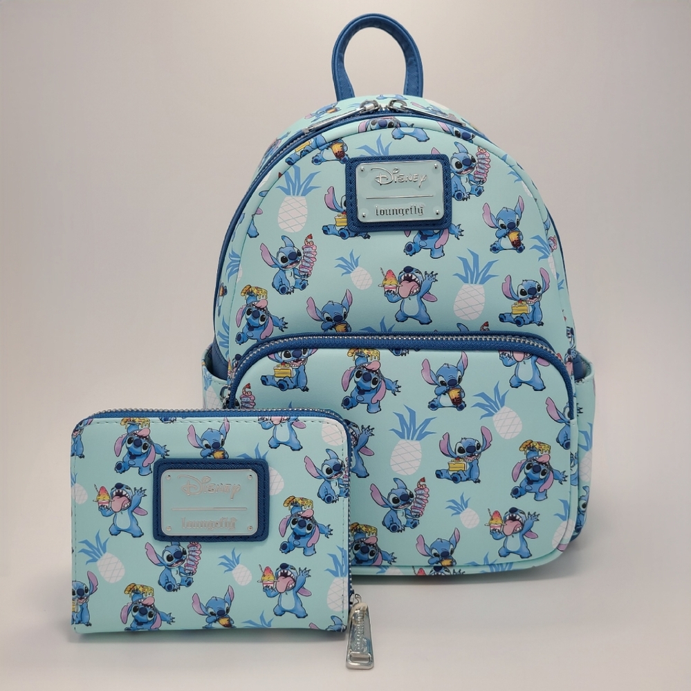 Loungefly Disney Lilo & Stitch Snacking Stitch AOP Mini Backpack & Wallet